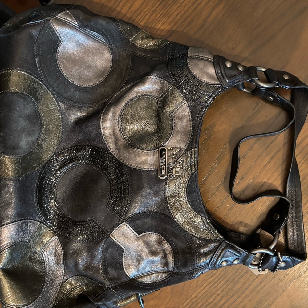 Coach Black and Silver Patchwork Shoulder Bag
